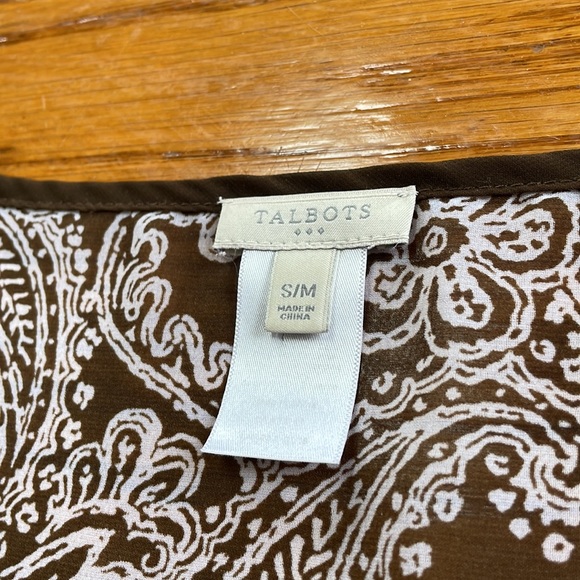 Talbots polyester sheer top, small/medium. Teal and brown floral. - Picture 2 of 6